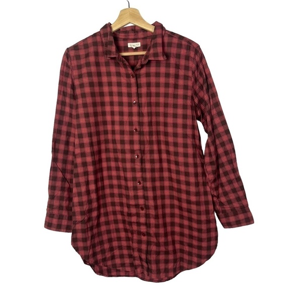 Garnet Hill Dresses & Skirts - Garnet Hill Red Plaid Flannel Long Sleeve Mini Dress 8